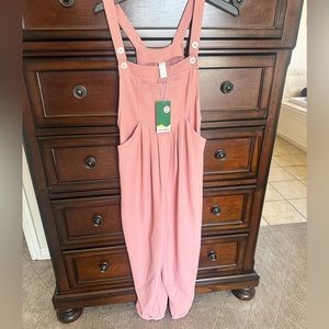 Adjustable Strap Button Multiple Pockets Plicated Waffle Casual Jogger Overalls.